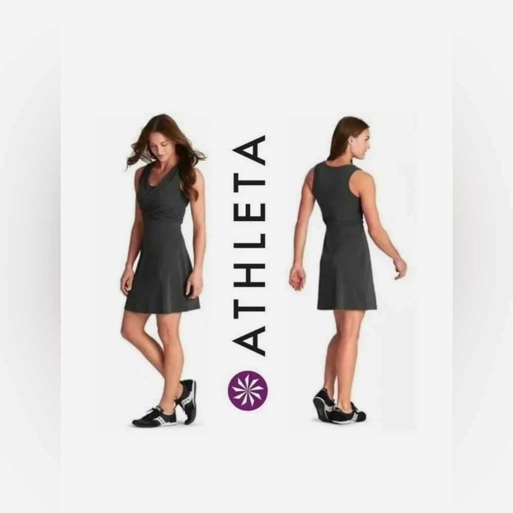 Athleta Adriana Faux Wrap Sleeveless V-Neck Mini Dress‎ – Charcoal Gray Size M